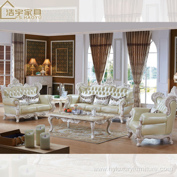 luxury style wooden European leather living room sofas